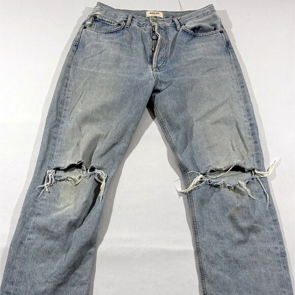 Agolde Women 90s High Rise Loose Fit Raw Hem Destroyed Ripped Jeans Blue Sz 29 - Picture 2 of 14